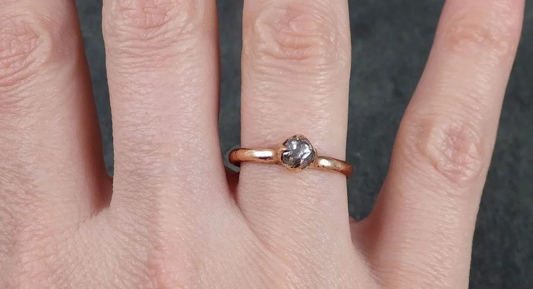 natural uncut salt and pepper Diamond Solitaire Engagement 14k rose Gold Wedding Ring byAngeline 1095