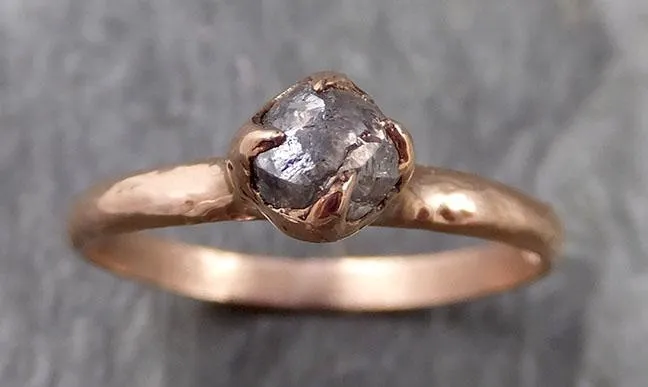 natural uncut salt and pepper Diamond Solitaire Engagement 14k rose Gold Wedding Ring byAngeline 1095