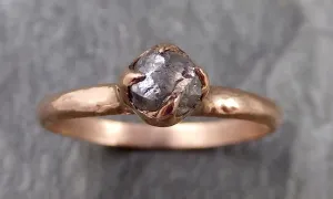 natural uncut salt and pepper Diamond Solitaire Engagement 14k rose Gold Wedding Ring byAngeline 1095