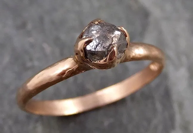 natural uncut salt and pepper Diamond Solitaire Engagement 14k rose Gold Wedding Ring byAngeline 1095