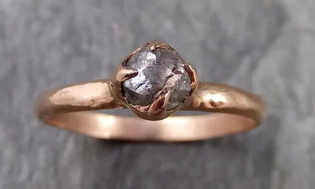 natural uncut salt and pepper Diamond Solitaire Engagement 14k rose Gold Wedding Ring byAngeline 1095