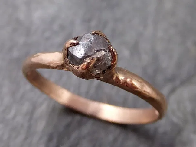natural uncut salt and pepper Diamond Solitaire Engagement 14k rose Gold Wedding Ring byAngeline 1095