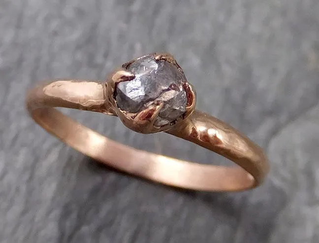natural uncut salt and pepper Diamond Solitaire Engagement 14k rose Gold Wedding Ring byAngeline 1095