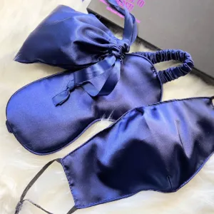Navy Blue Silk Sleep Mask & Face Mask Luxe Gift Set