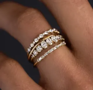 NEW 4PCS 14K Gold Plated Stackable Rings with Shiny CZ - Perfect for Wedding, Party and Daily Wear, Sz 9