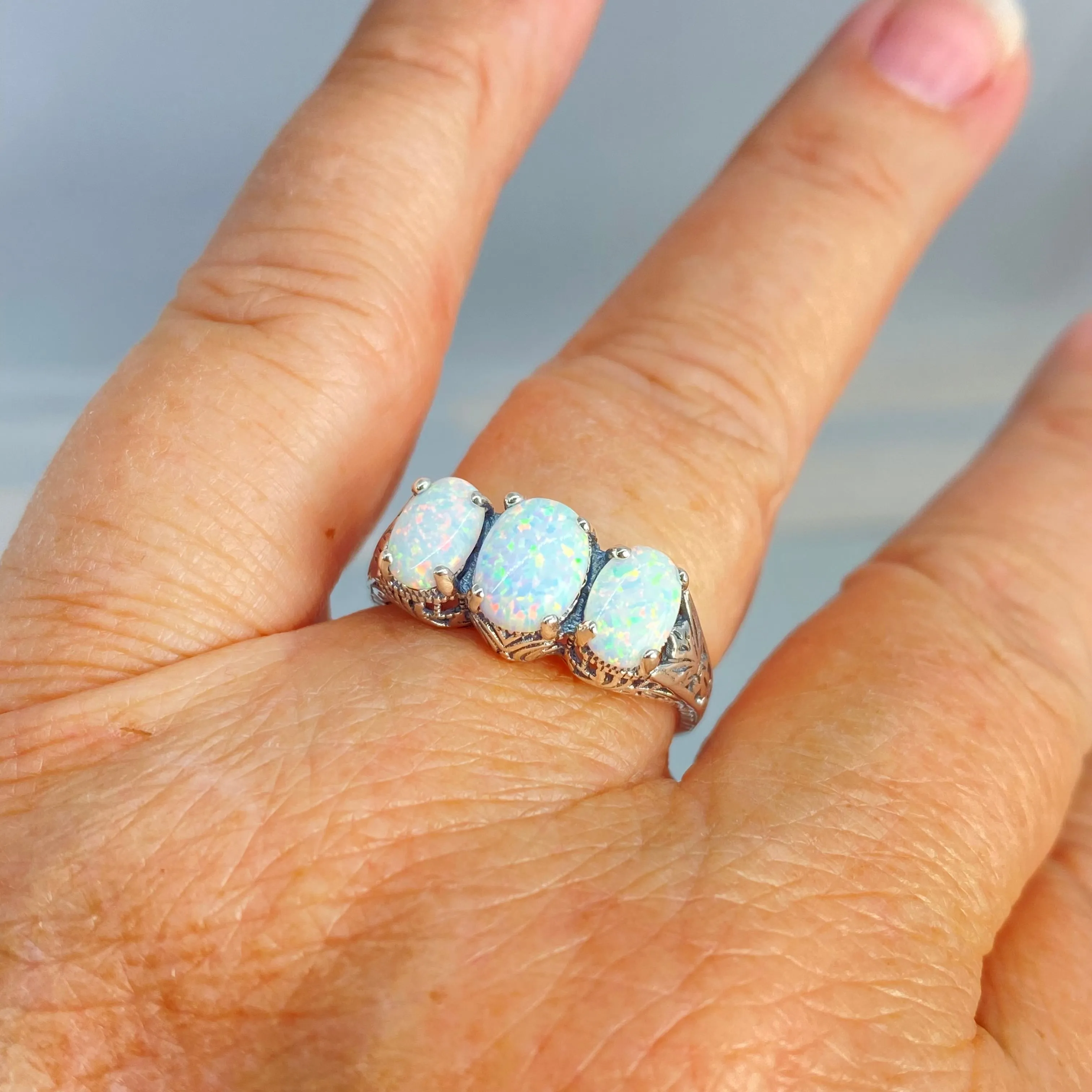 Opal Ring, Size 7, Art Deco Jewelry Design#D41 - Ready to Ship