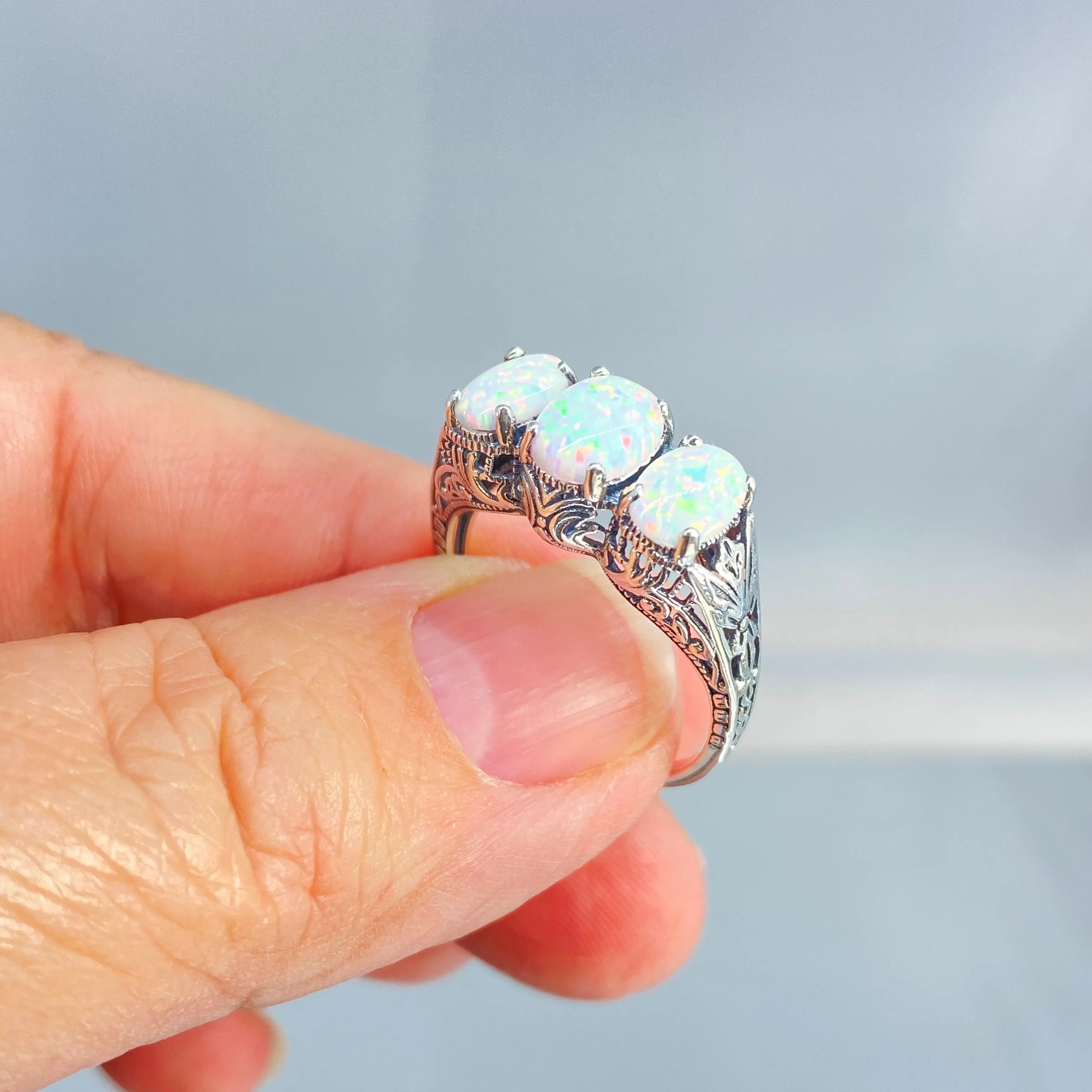 Opal Ring, Size 7, Art Deco Jewelry Design#D41 - Ready to Ship