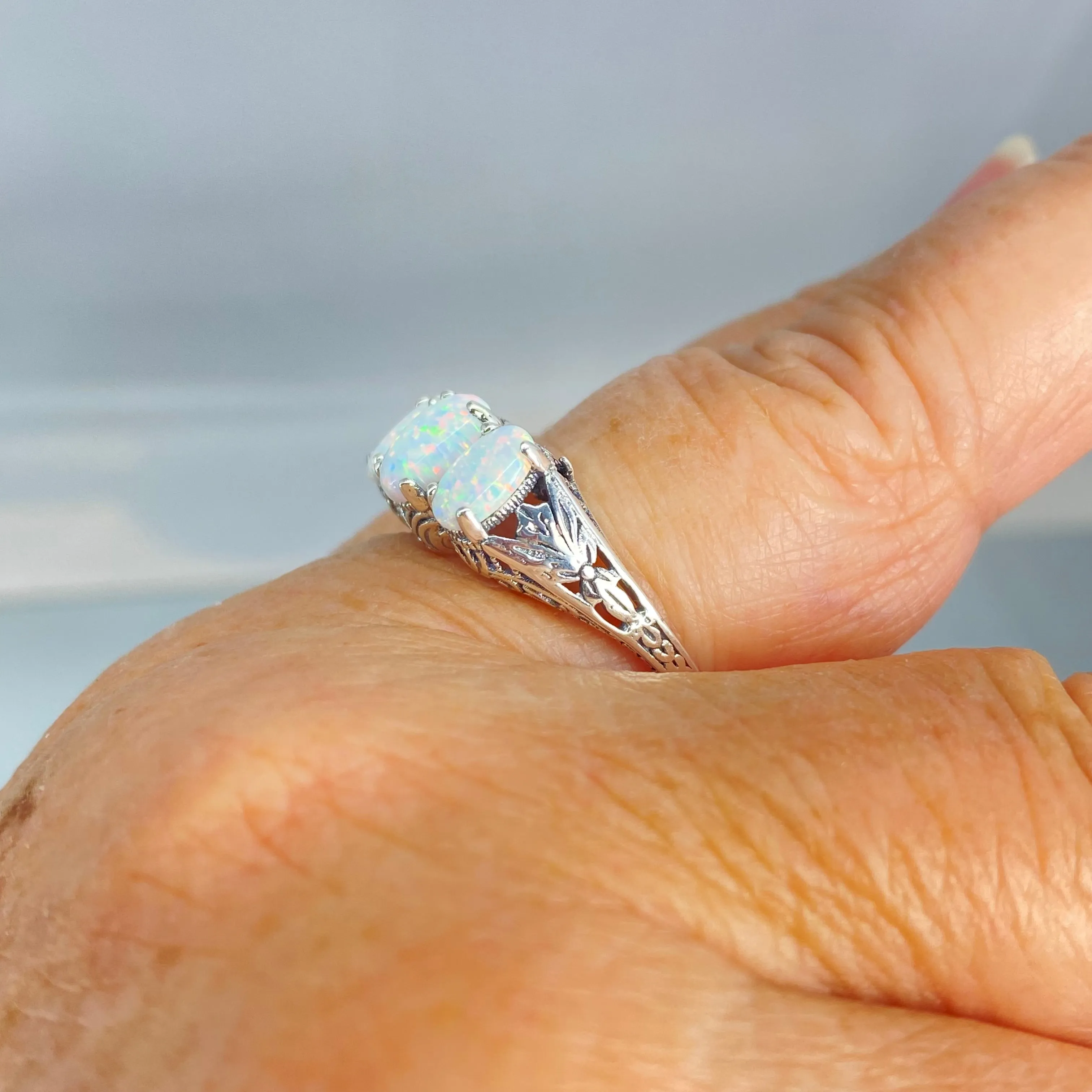Opal Ring, Size 7, Art Deco Jewelry Design#D41 - Ready to Ship