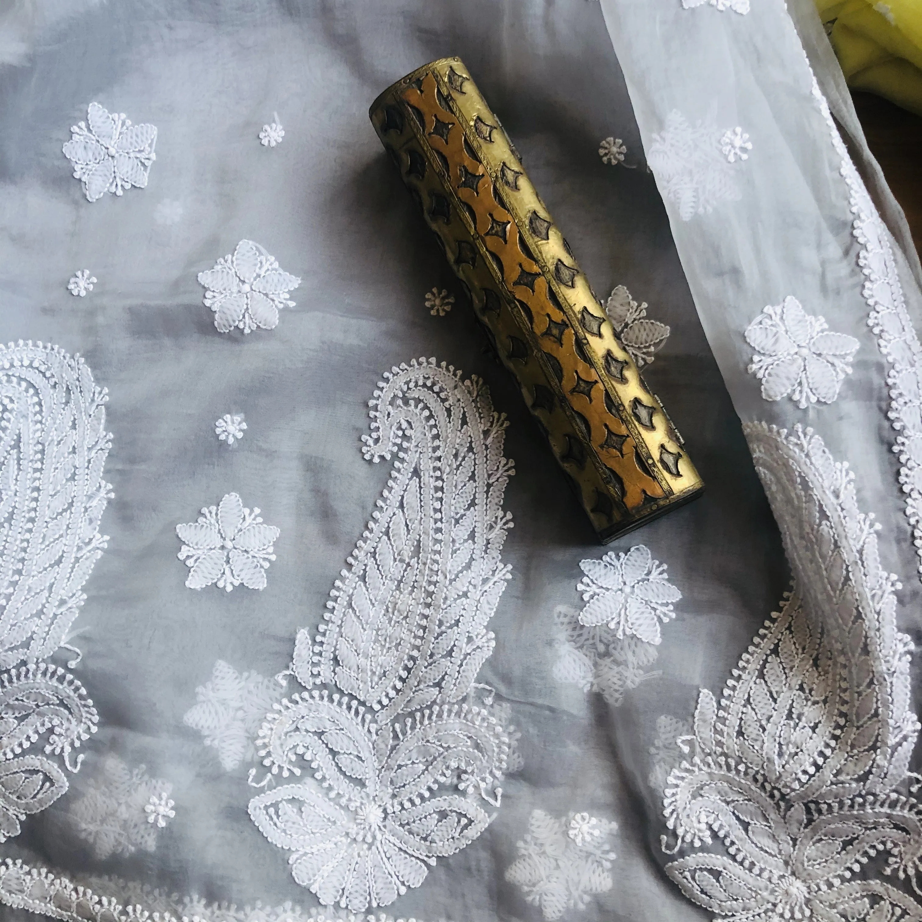 Organza Chikankari Saree In Grey