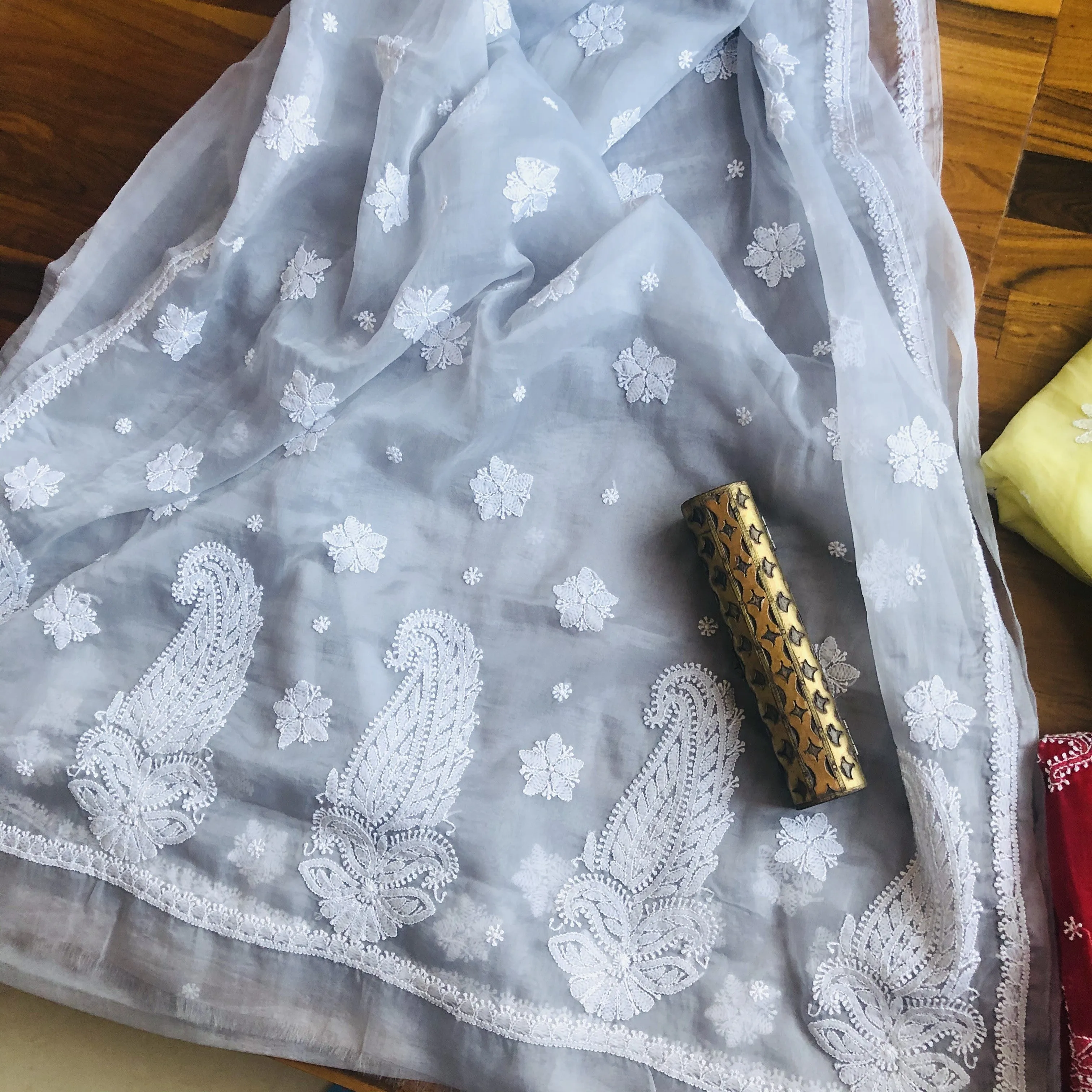 Organza Chikankari Saree In Grey