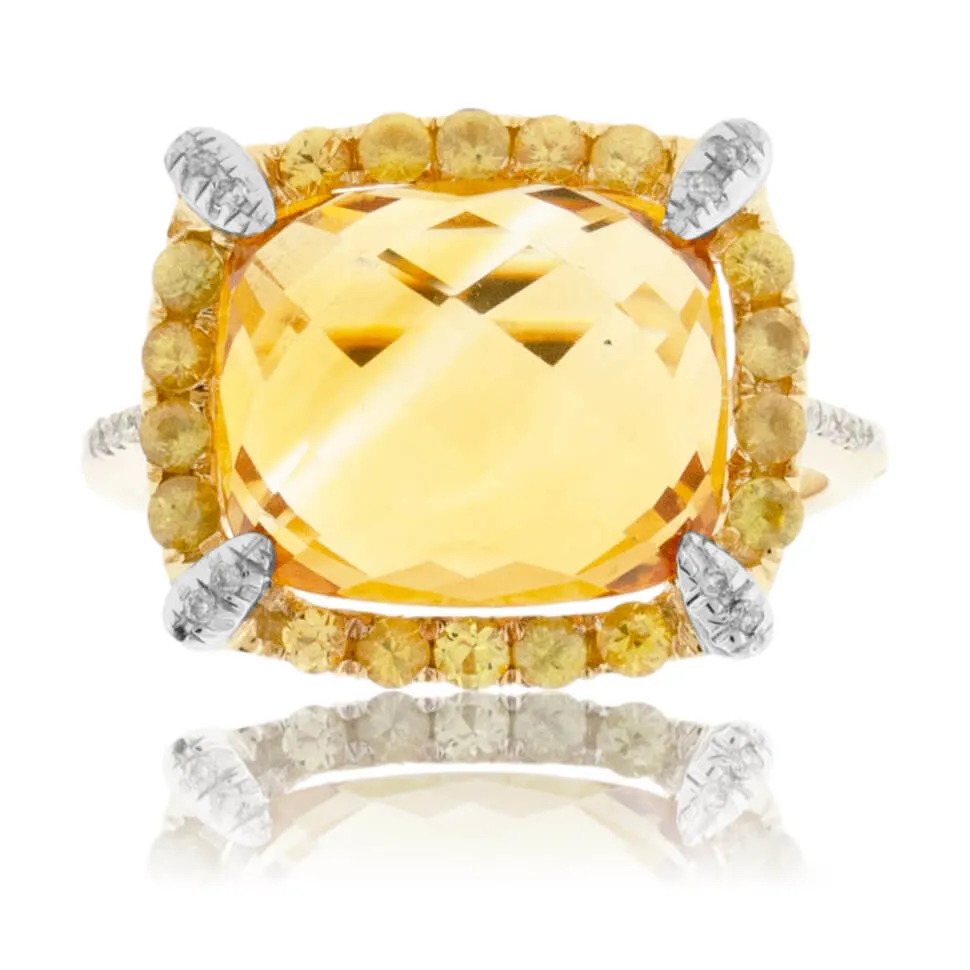 Oval Citrine, Yellow Sapphire and Diamond Ring