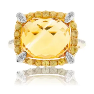 Oval Citrine, Yellow Sapphire and Diamond Ring
