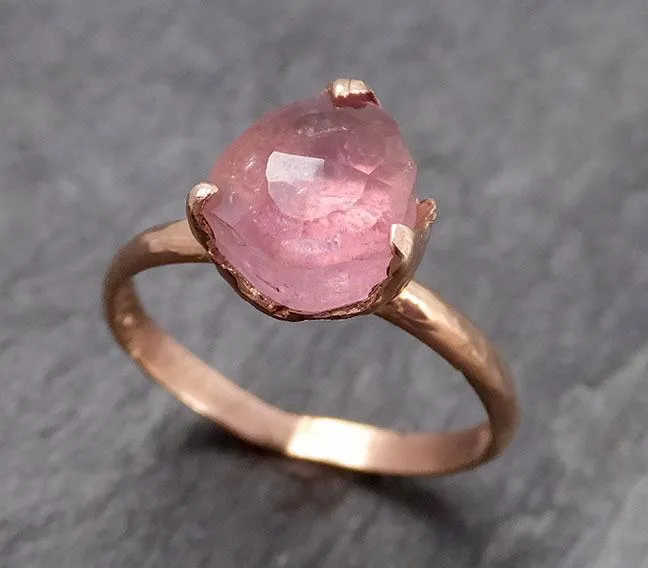 Partially faceted Pink Tourmaline Rose Gold Ring Gemstone Solitaire recycled 14k statement cocktail statement 0857