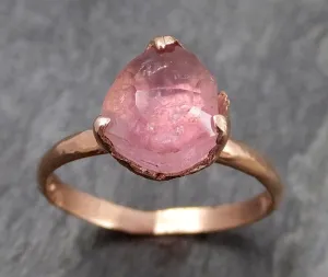 Partially faceted Pink Tourmaline Rose Gold Ring Gemstone Solitaire recycled 14k statement cocktail statement 0857