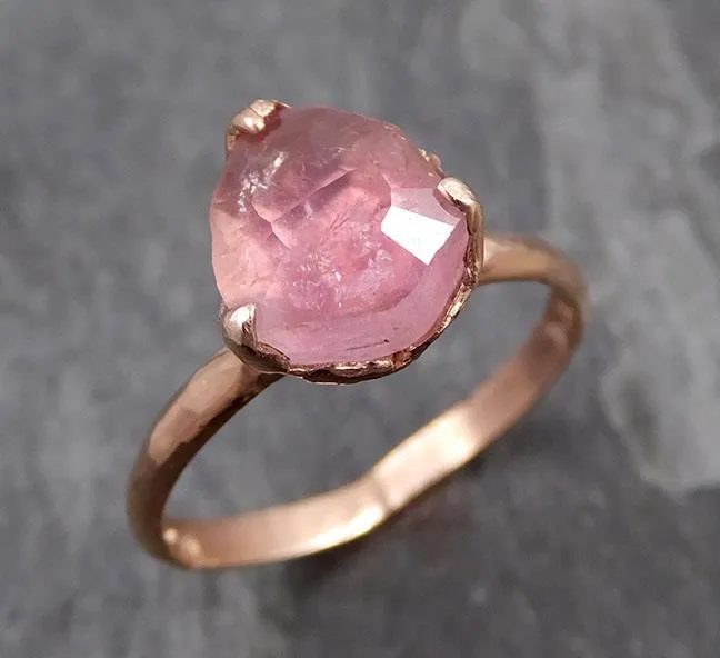 Partially faceted Pink Tourmaline Rose Gold Ring Gemstone Solitaire recycled 14k statement cocktail statement 0857