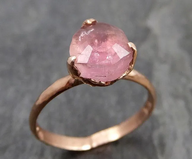 Partially faceted Pink Tourmaline Rose Gold Ring Gemstone Solitaire recycled 14k statement cocktail statement 0857
