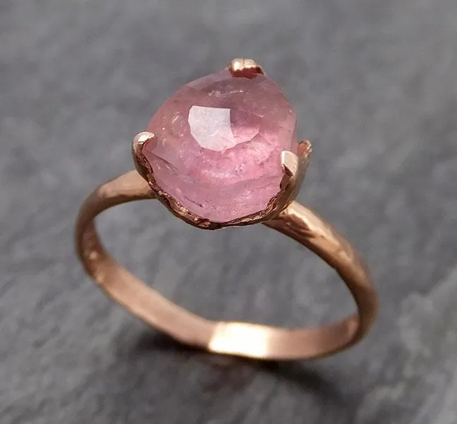 Partially faceted Pink Tourmaline Rose Gold Ring Gemstone Solitaire recycled 14k statement cocktail statement 0857
