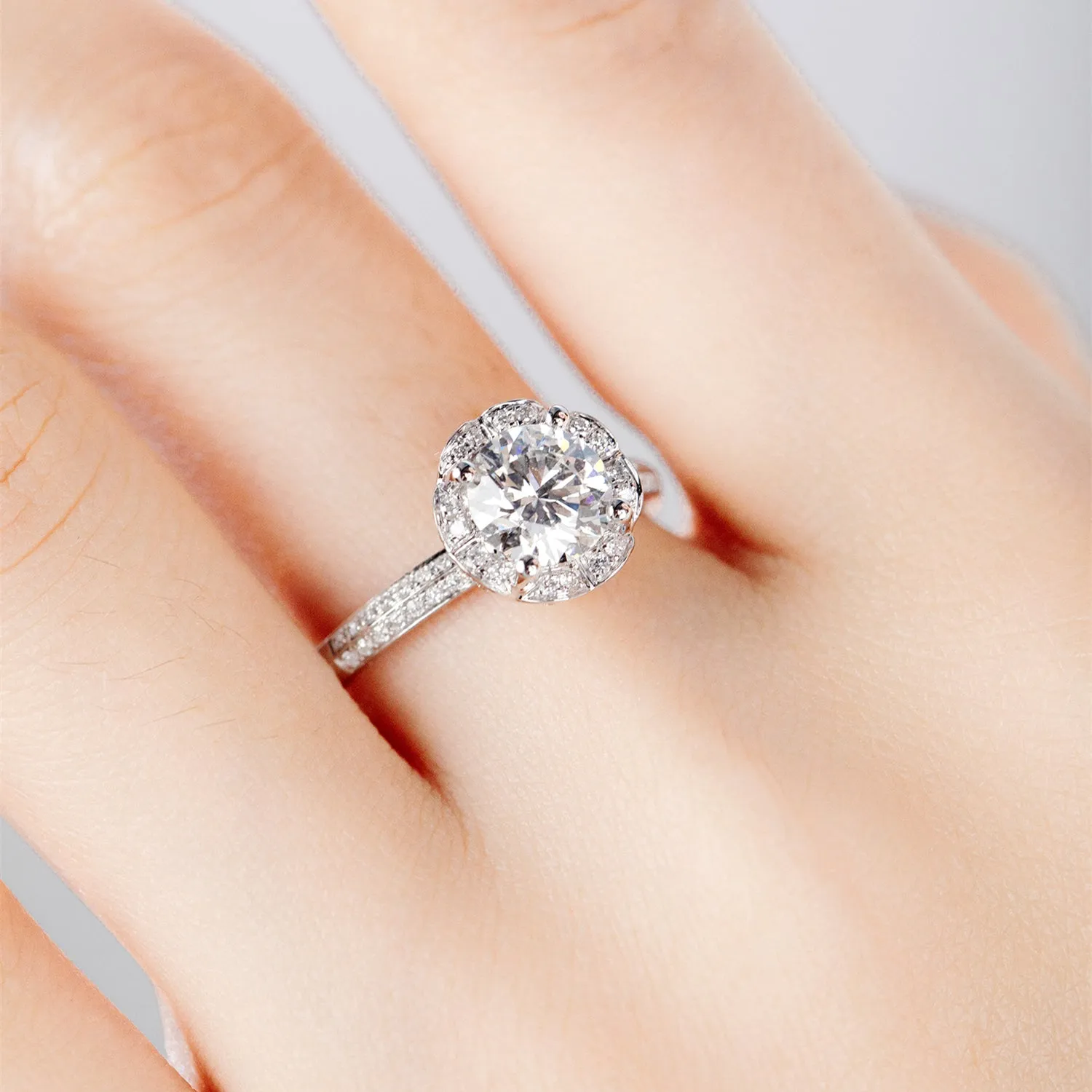 Pave Heart Shank GIA Diamond Engagement Ring