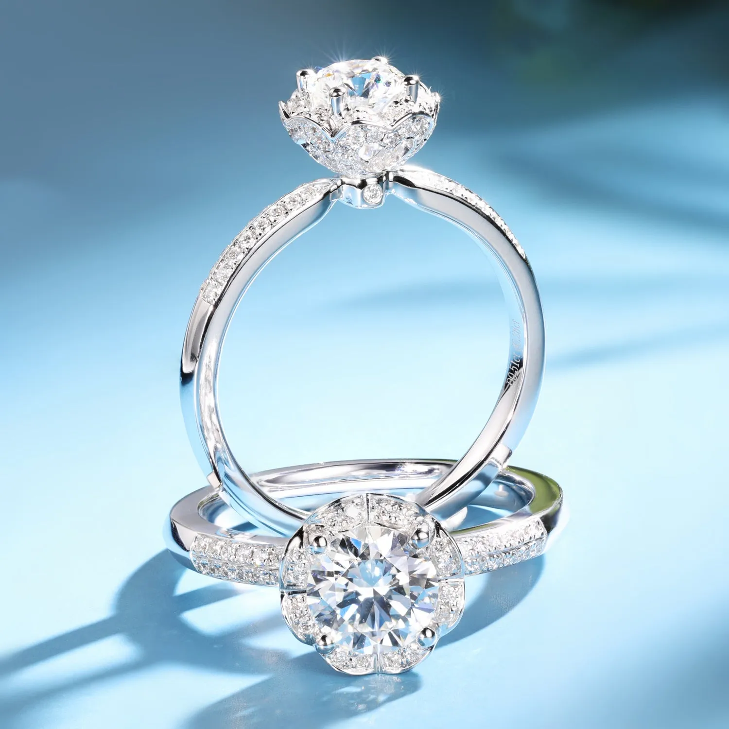 Pave Heart Shank GIA Diamond Engagement Ring