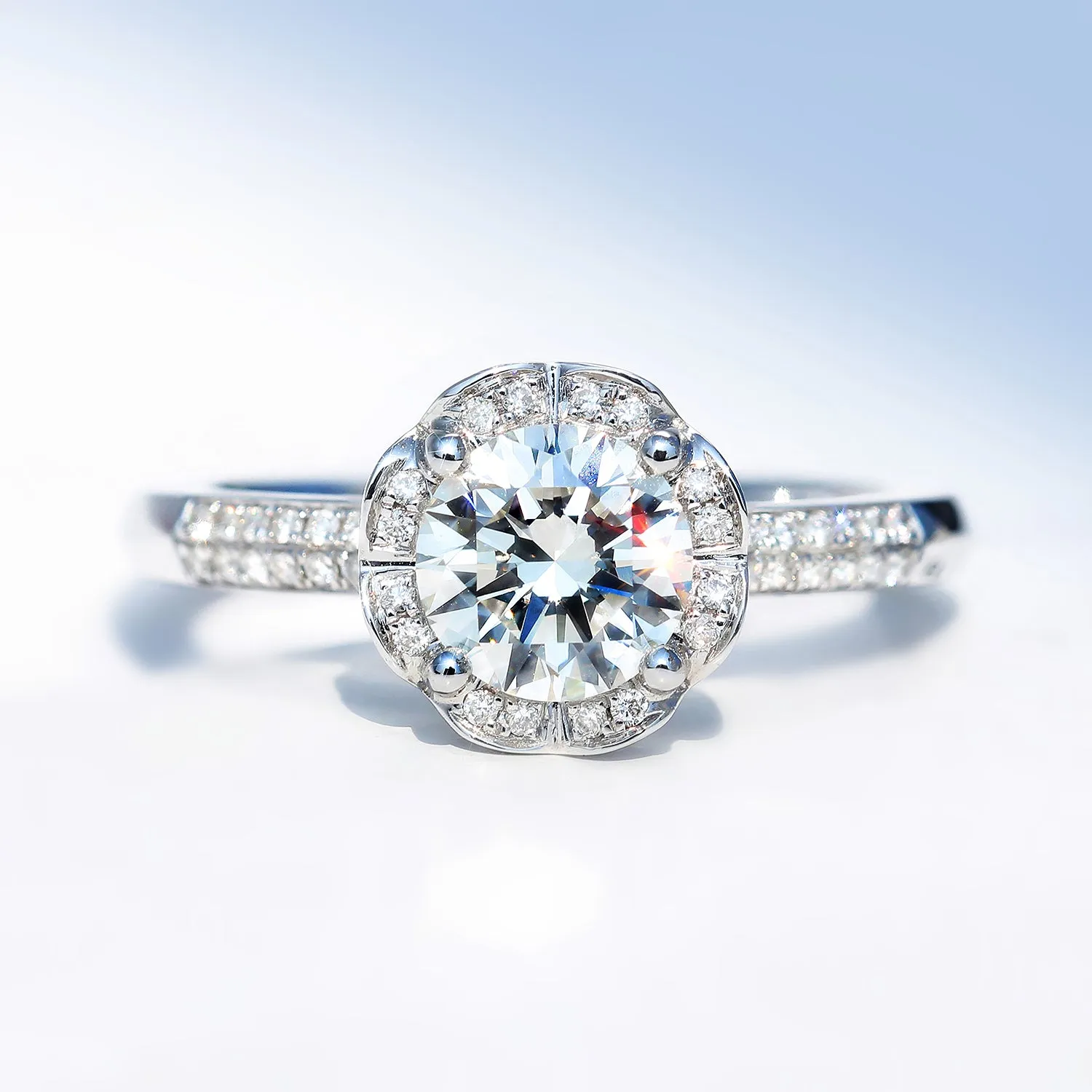 Pave Heart Shank GIA Diamond Engagement Ring