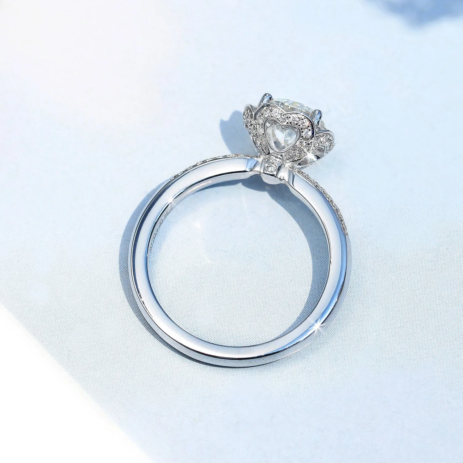 Pave Heart Shank GIA Diamond Engagement Ring