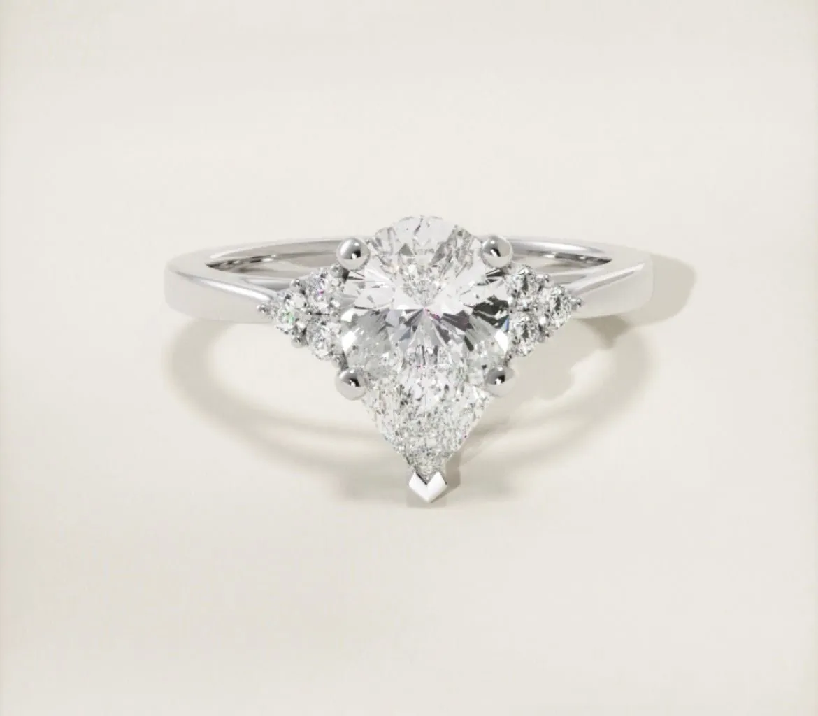 Pear Round Accent Diamonds Hidden Halo Engagement Ring