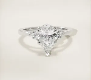 Pear Round Accent Diamonds Hidden Halo Engagement Ring