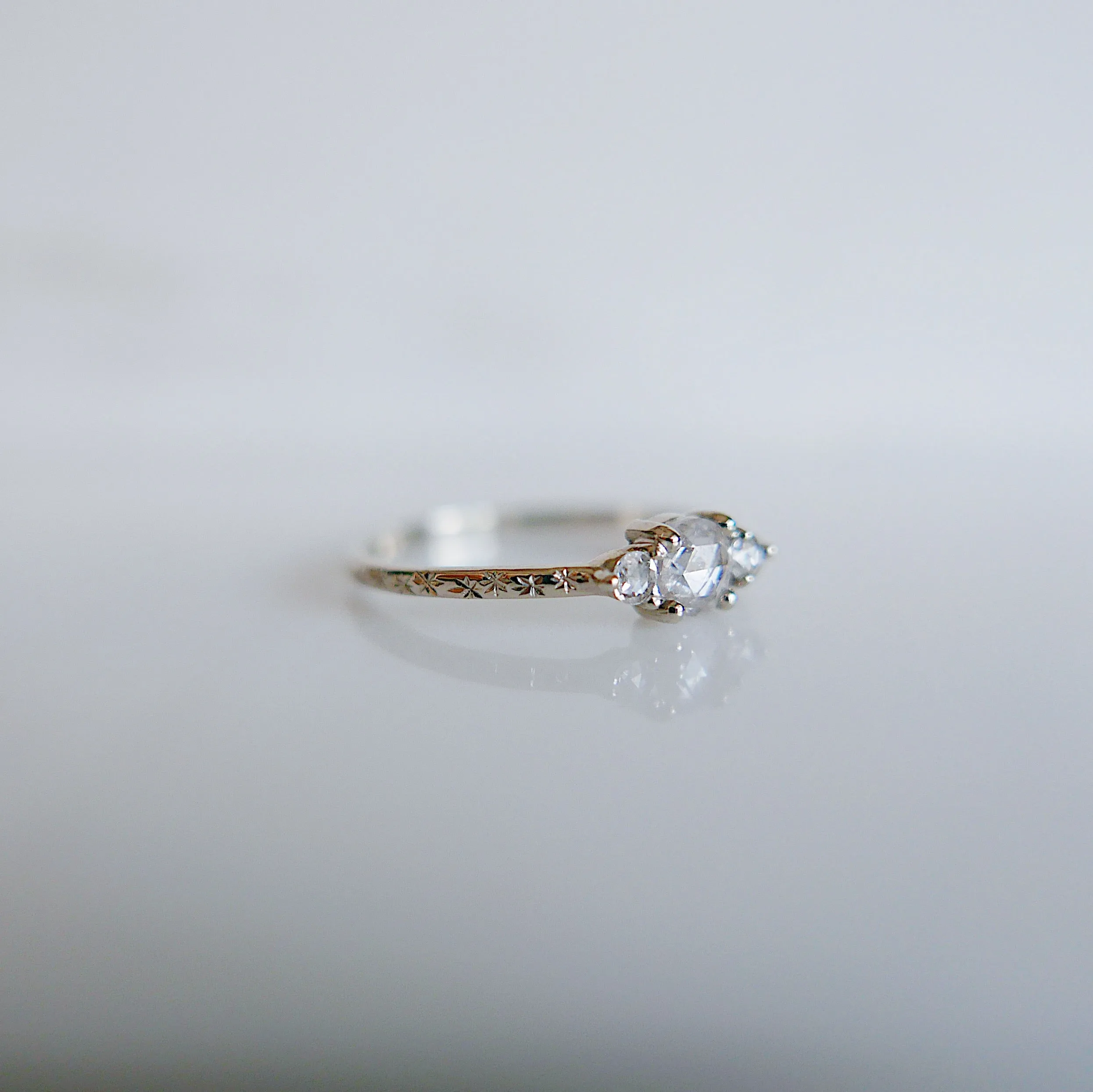 Penny Dewdrop RoseCut Rustic Diamond Engraved One of a Kind Band Ring