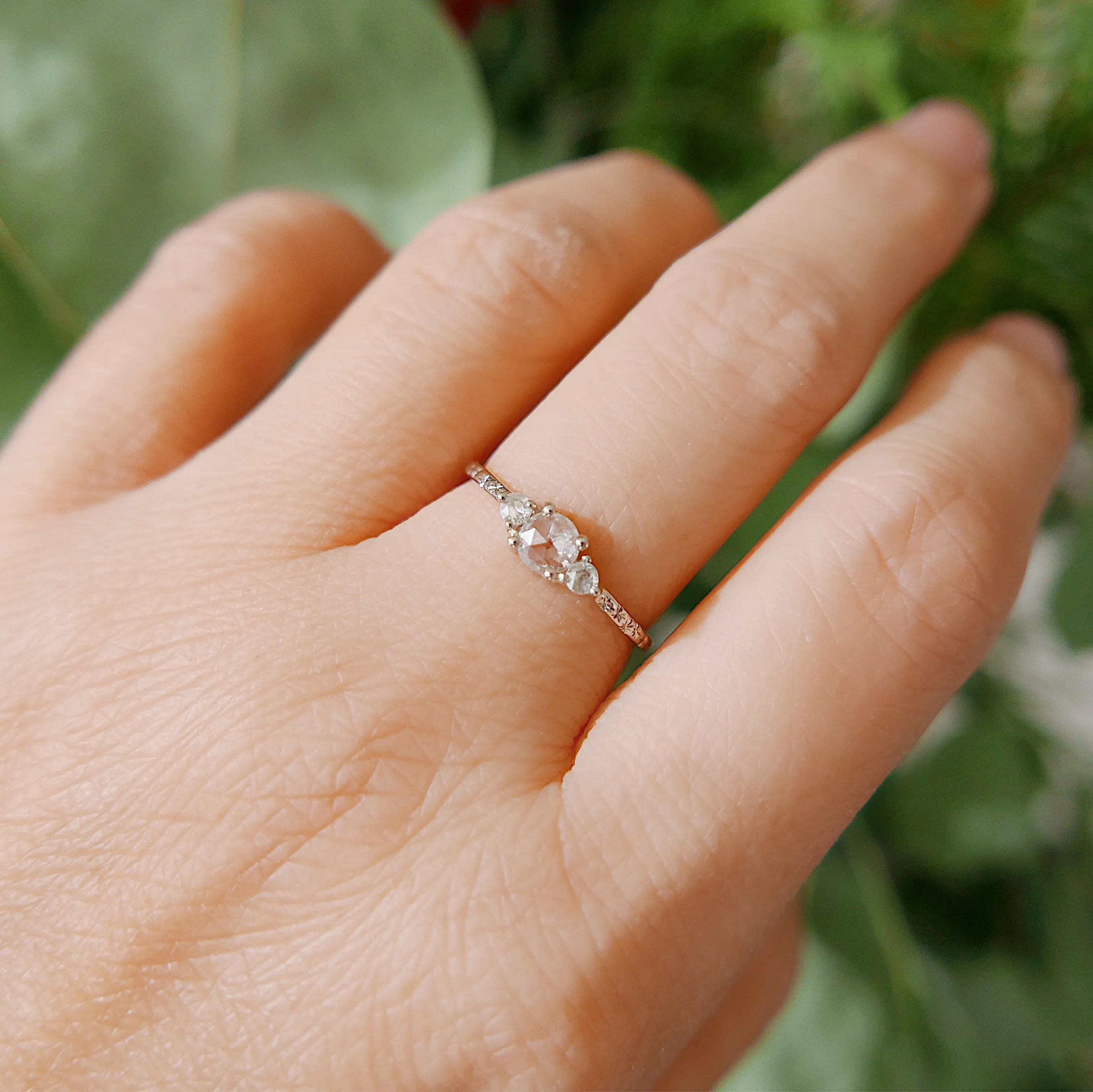 Penny Frost Bite RoseCut Rustic Diamond Engraved OOAK Band Ring