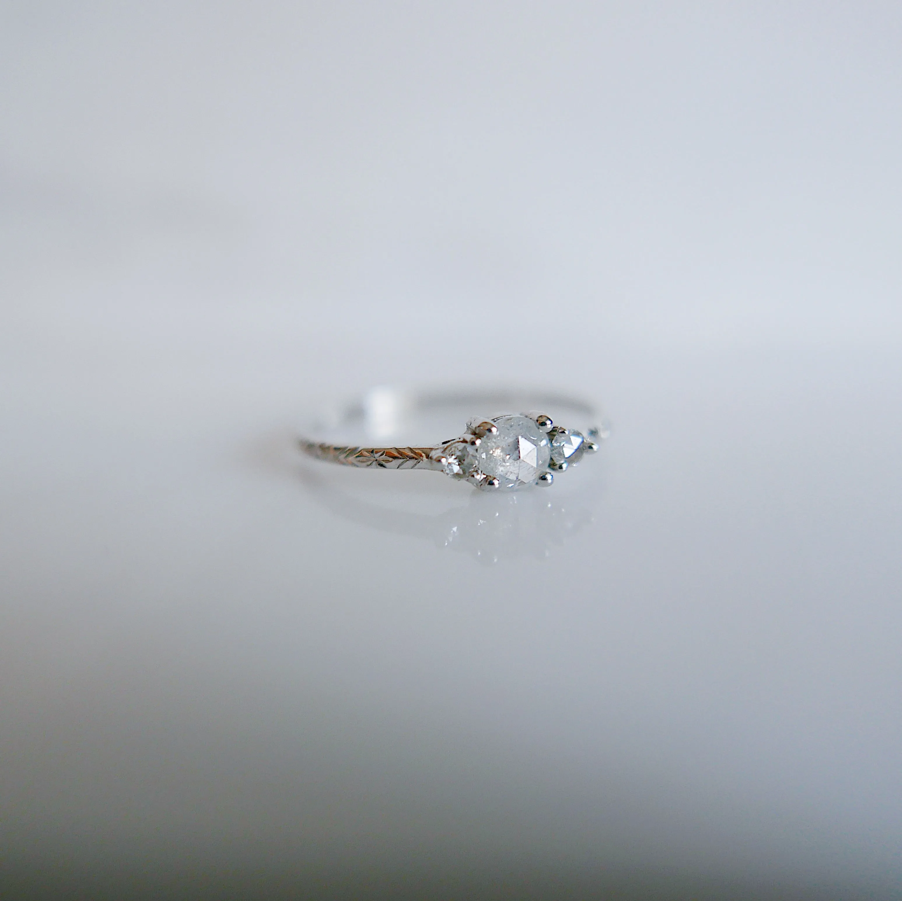 Penny Frost Bite RoseCut Rustic Diamond Engraved OOAK Band Ring