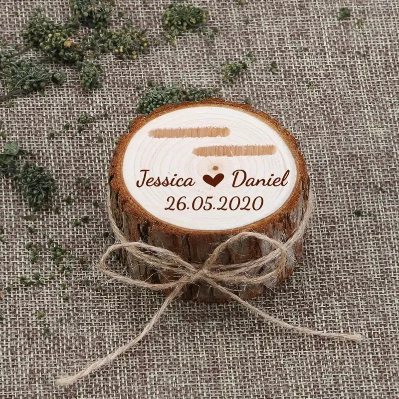 Personalized Wedding Ring Box Rustic Wedding Ring Box Wood Ring Holder Custom Names & Date Proposal Box Engagement Box