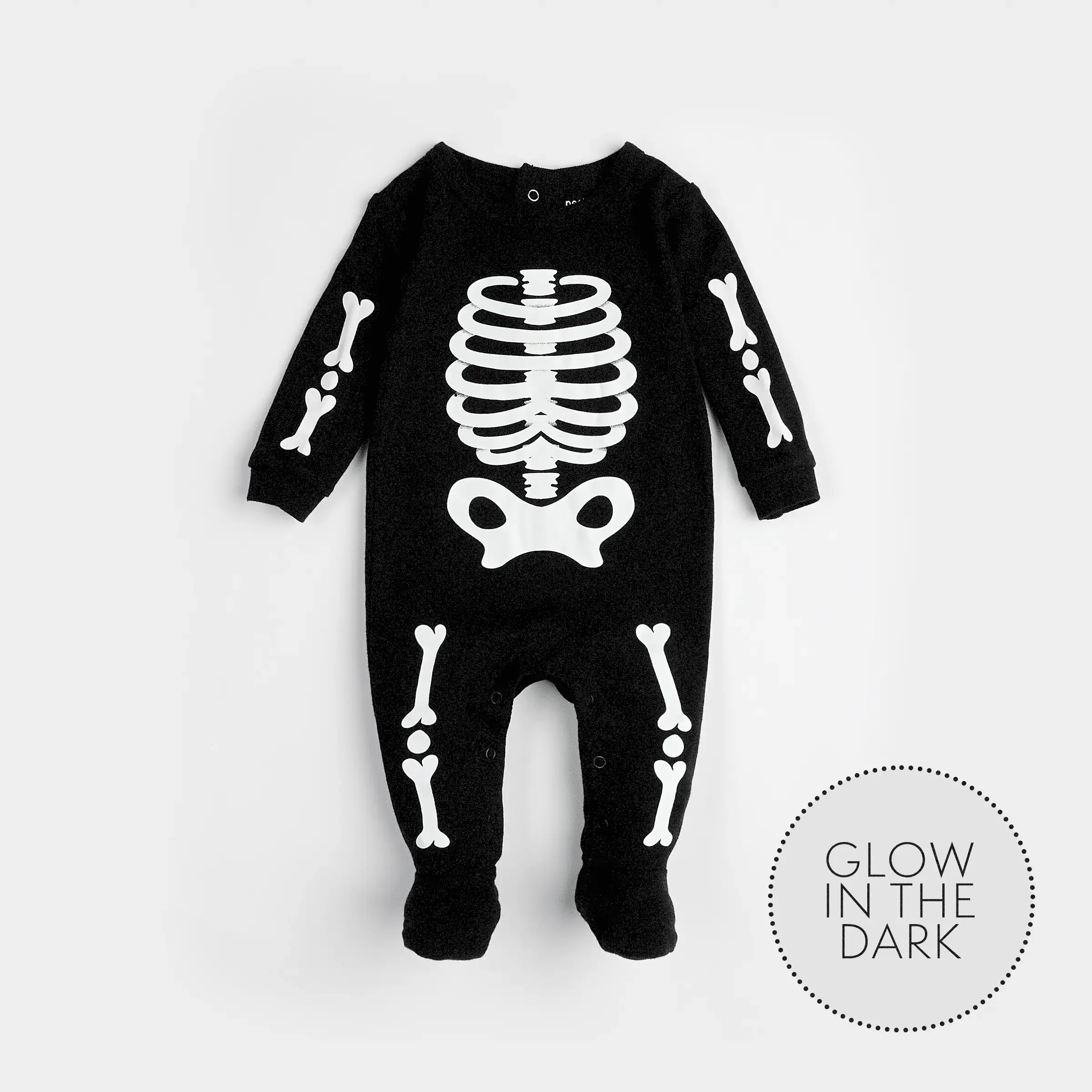 Petit Lem Skeleton Glow in the Dark Print on Black Sleeper