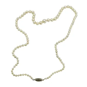 Petite Graduated Japanese Saltwater Akoya Cultured Pearl Art Deco Necklace - 14K White Gold 19.25 Inch