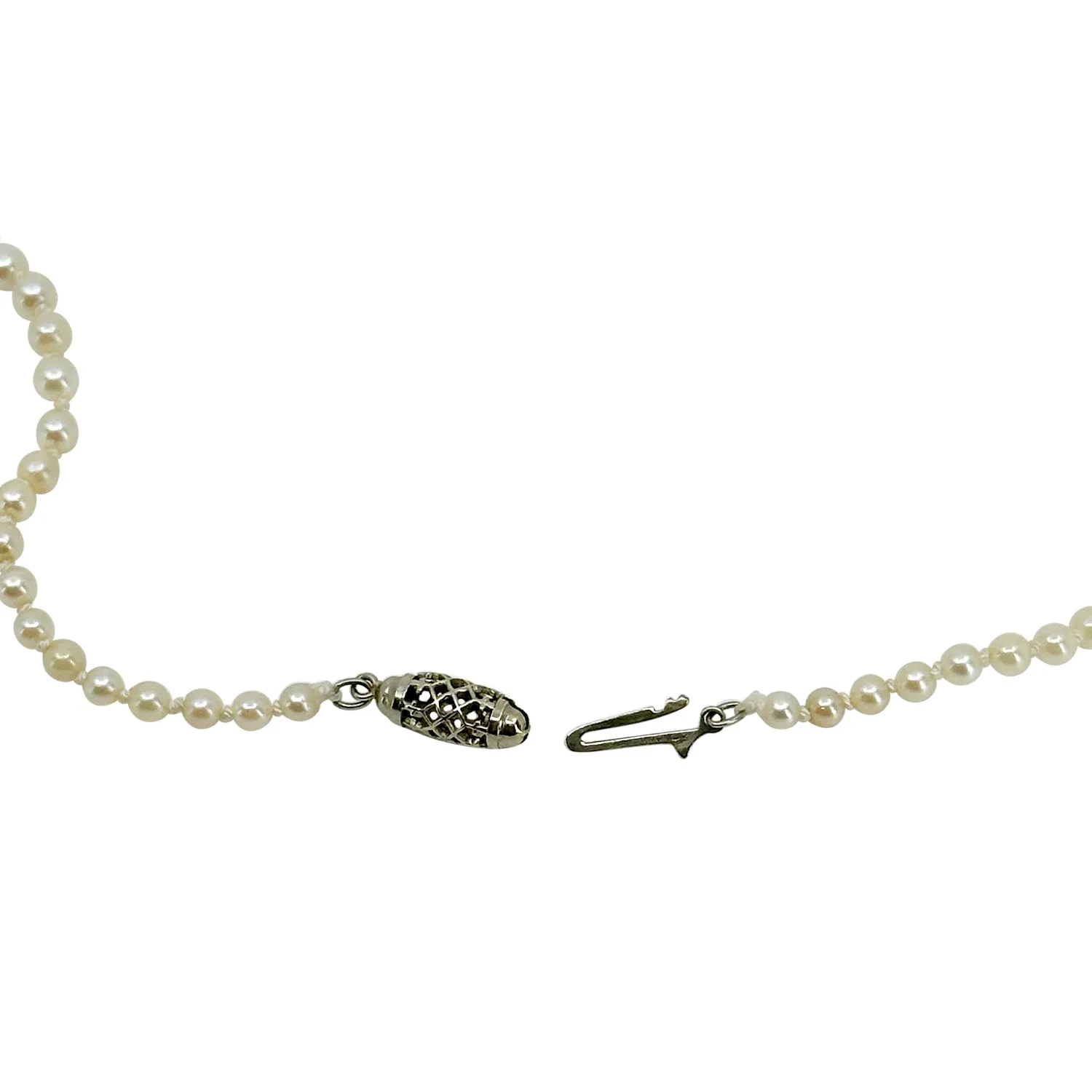 Petite Graduated Japanese Saltwater Akoya Cultured Pearl Art Deco Necklace - 14K White Gold 19.25 Inch