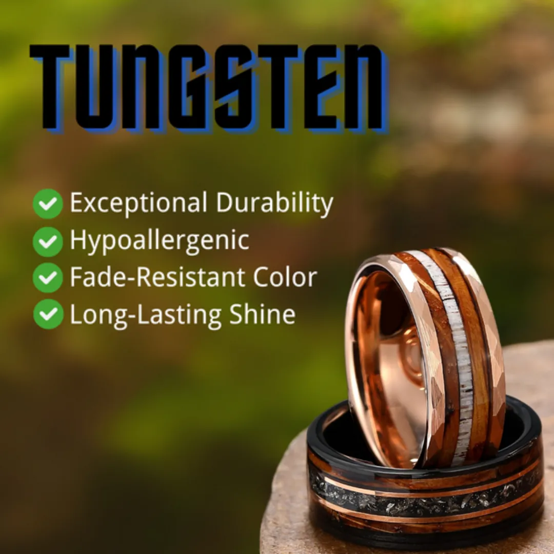 Pink Morganite Rose Gold Tungsten Couples Ring Set Polished Dome Matching Promise Rings