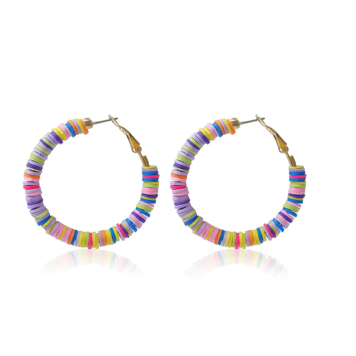 Pink Multicolor Polymer Clay & 18K Gold-Plated Beaded Hoop Earrings