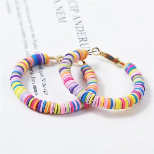 Pink Multicolor Polymer Clay & 18K Gold-Plated Beaded Hoop Earrings