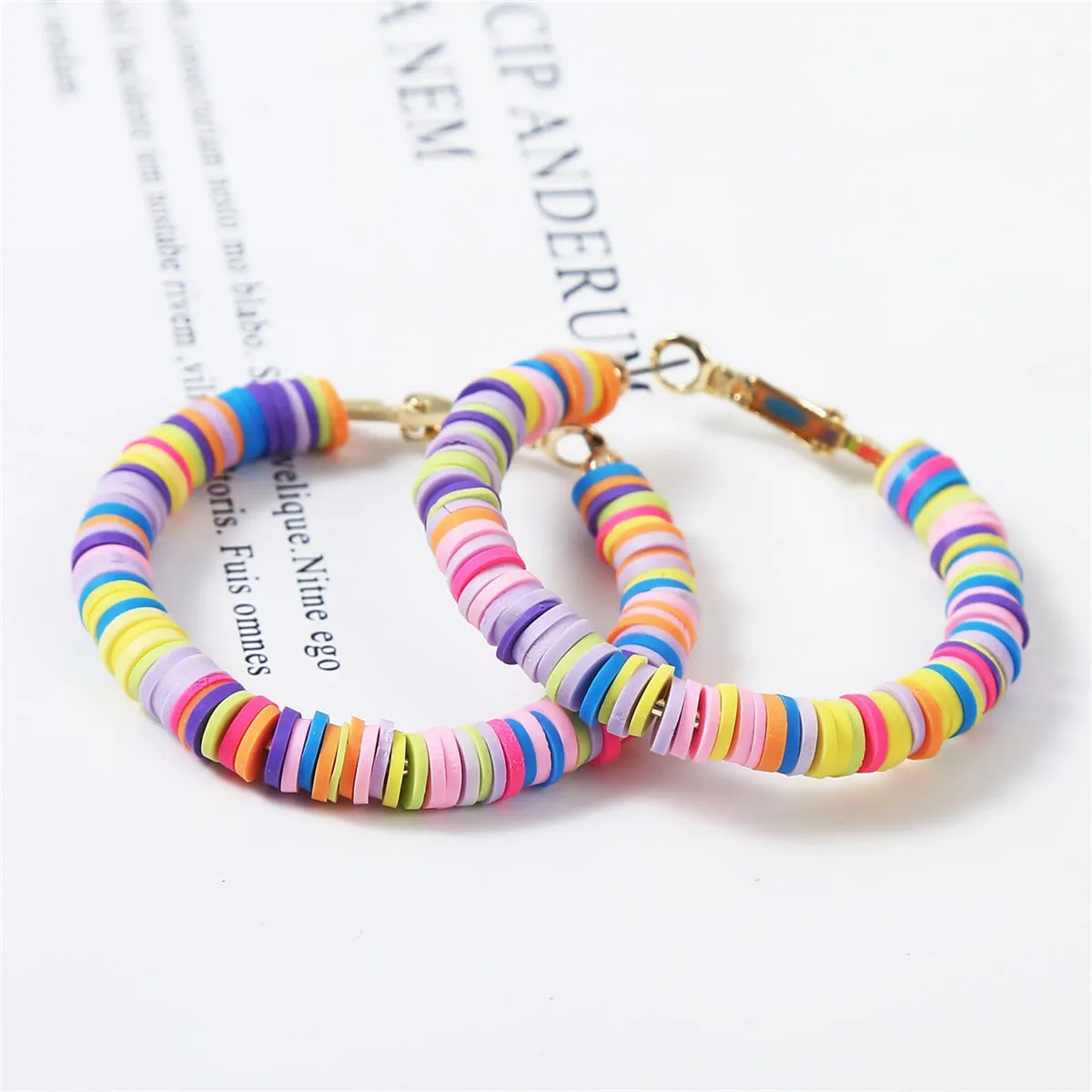 Pink Multicolor Polymer Clay & 18K Gold-Plated Beaded Hoop Earrings