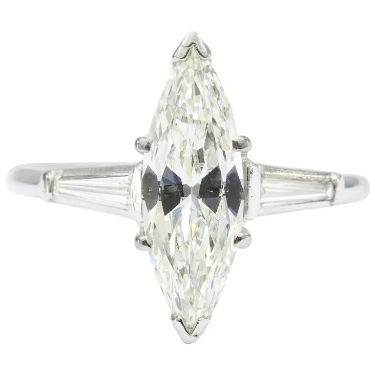 Platinum 1.5 Carat Marquise Engagement Ring 1.7 CTW