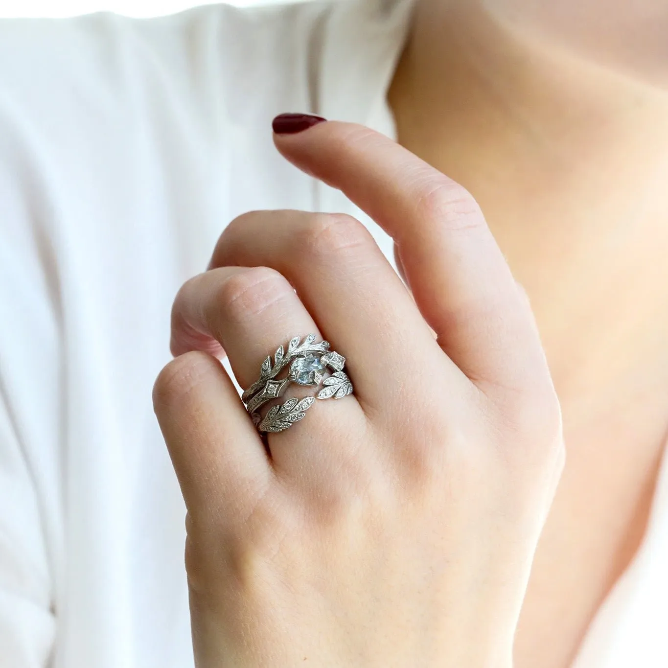 Platinum and Diamond "Antique" Prong-Set Ring