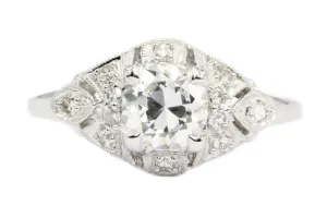 Platinum Art Deco Old European Cut Diamond Engagement Ring c.1920's