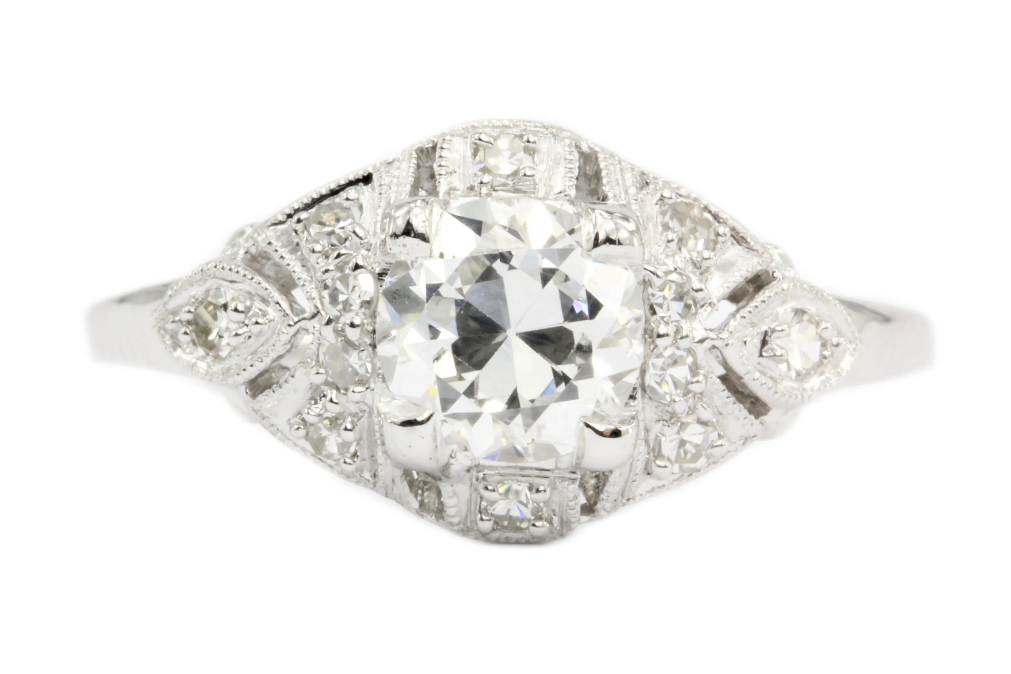 Platinum Art Deco Old European Cut Diamond Engagement Ring c.1920's