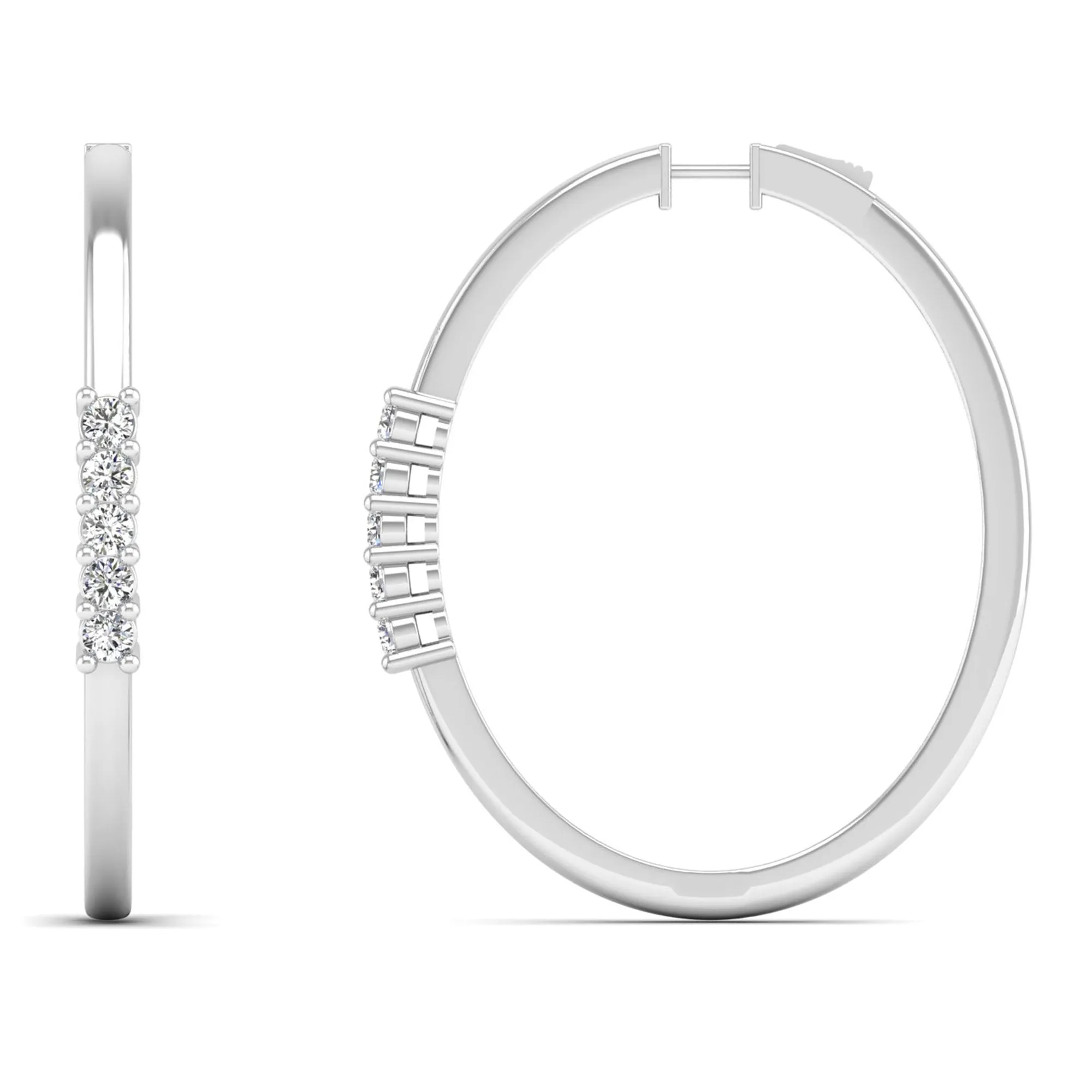 Prong Set 5 Diamond Station Hoop Earrings