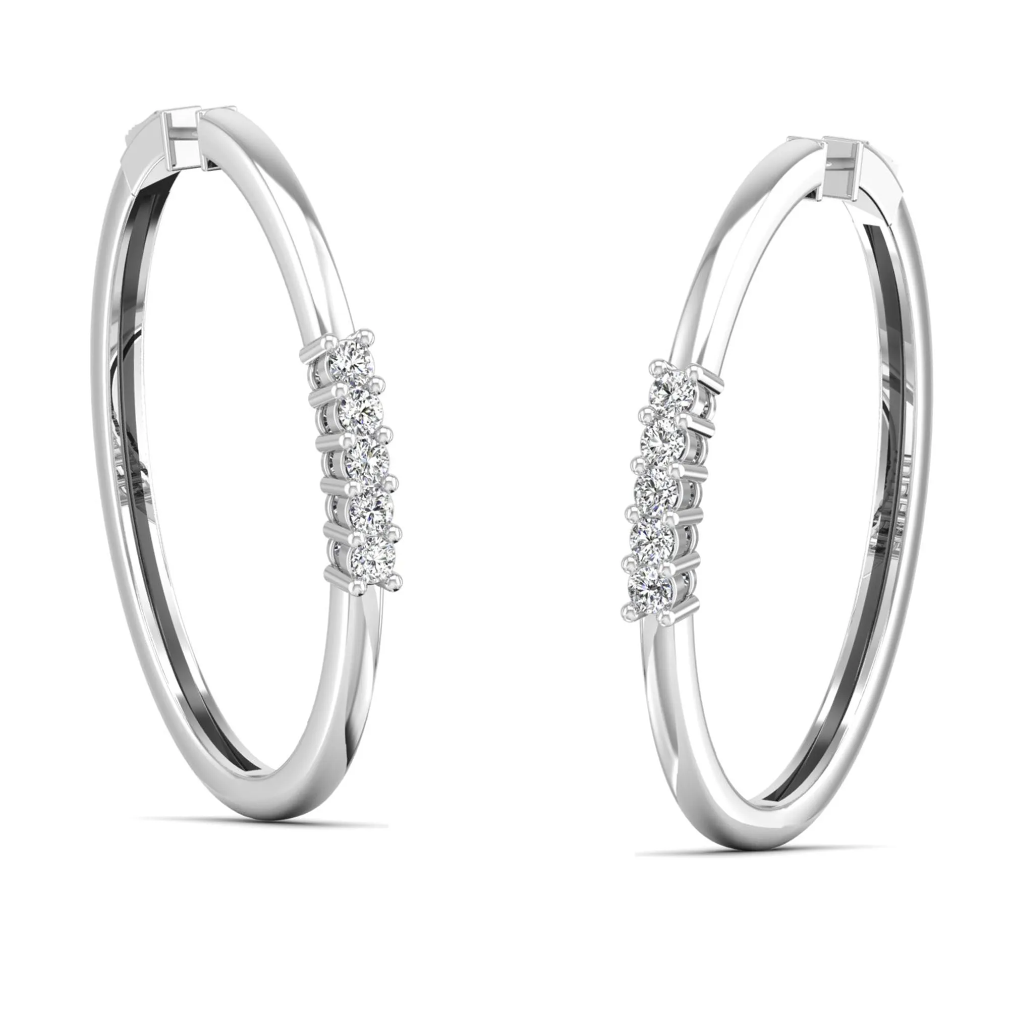 Prong Set 5 Diamond Station Hoop Earrings