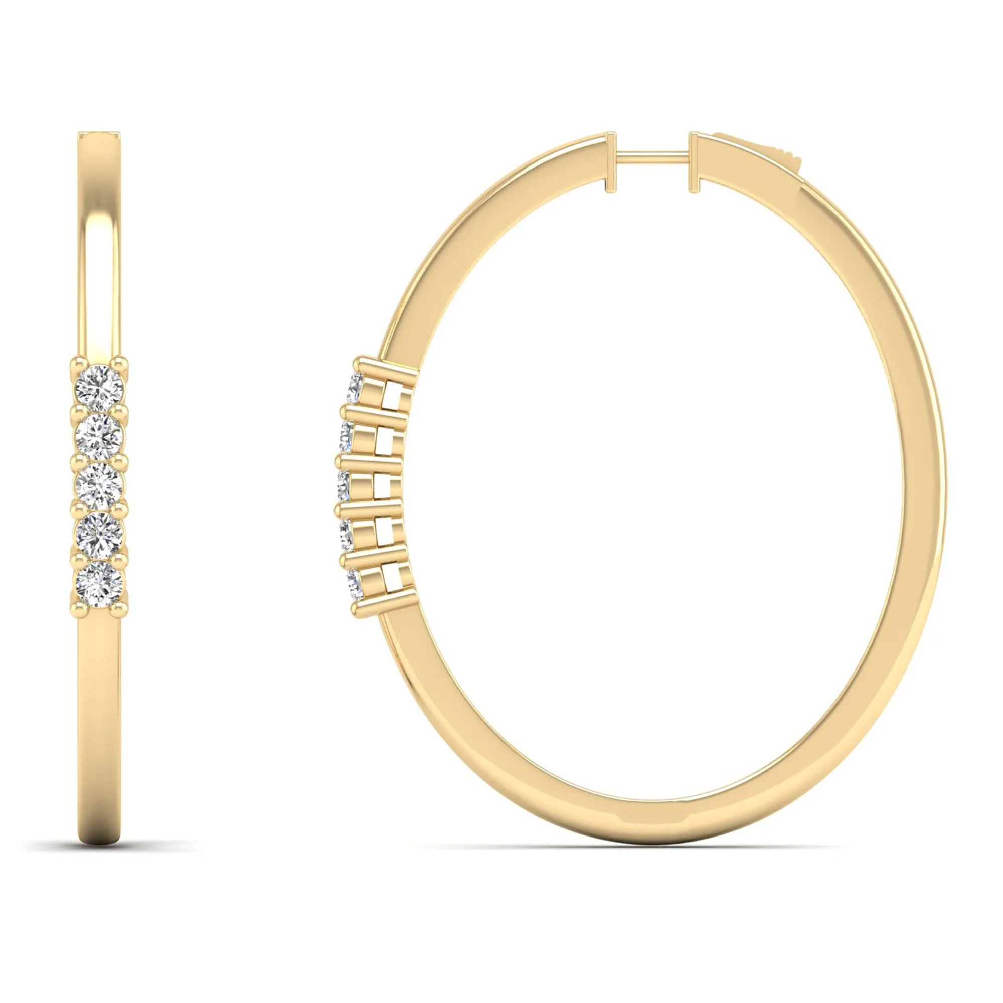 Prong Set 5 Diamond Station Hoop Earrings