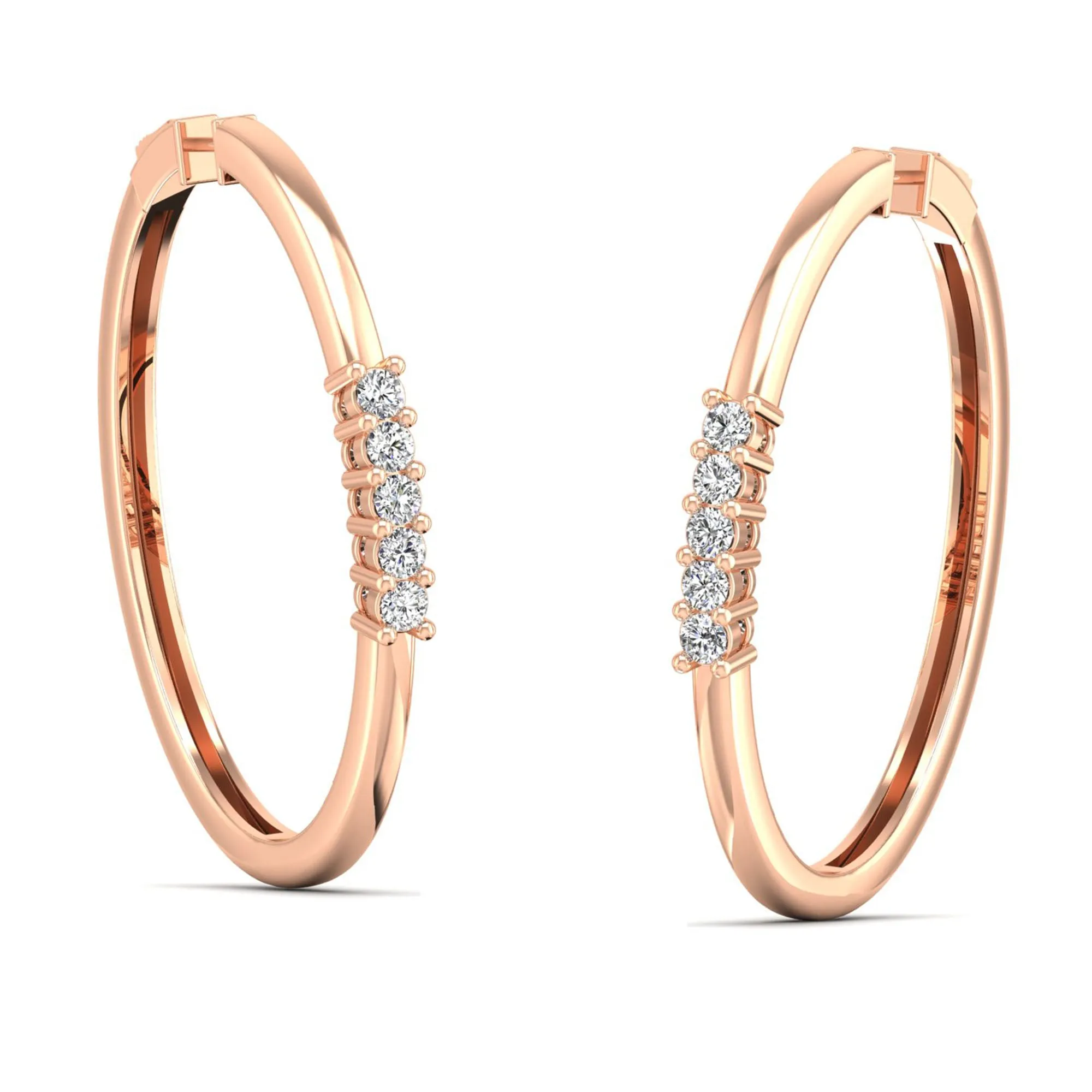 Prong Set 5 Diamond Station Hoop Earrings
