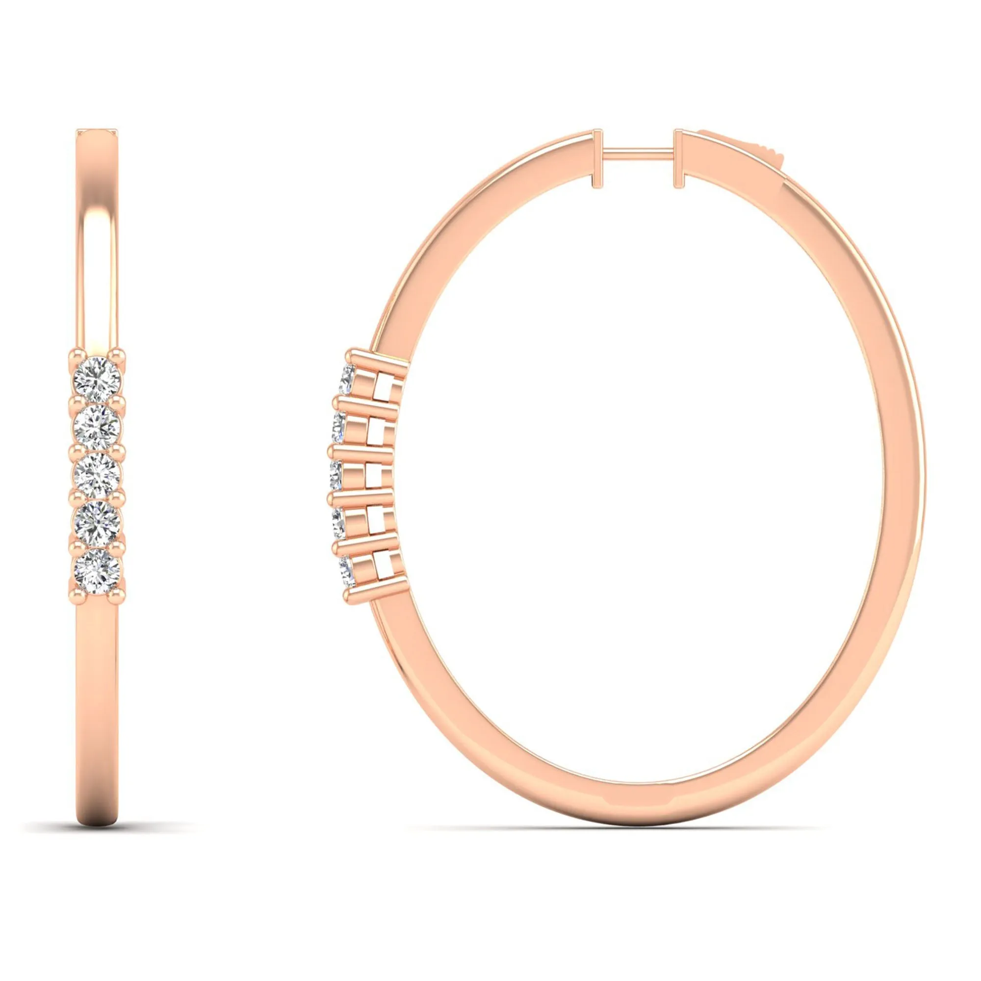 Prong Set 5 Diamond Station Hoop Earrings