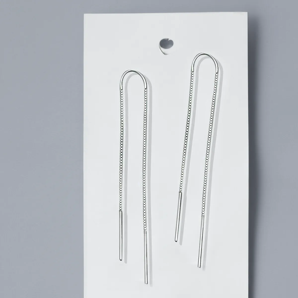 Pull Through Long Chain Threader Earrings in Silver