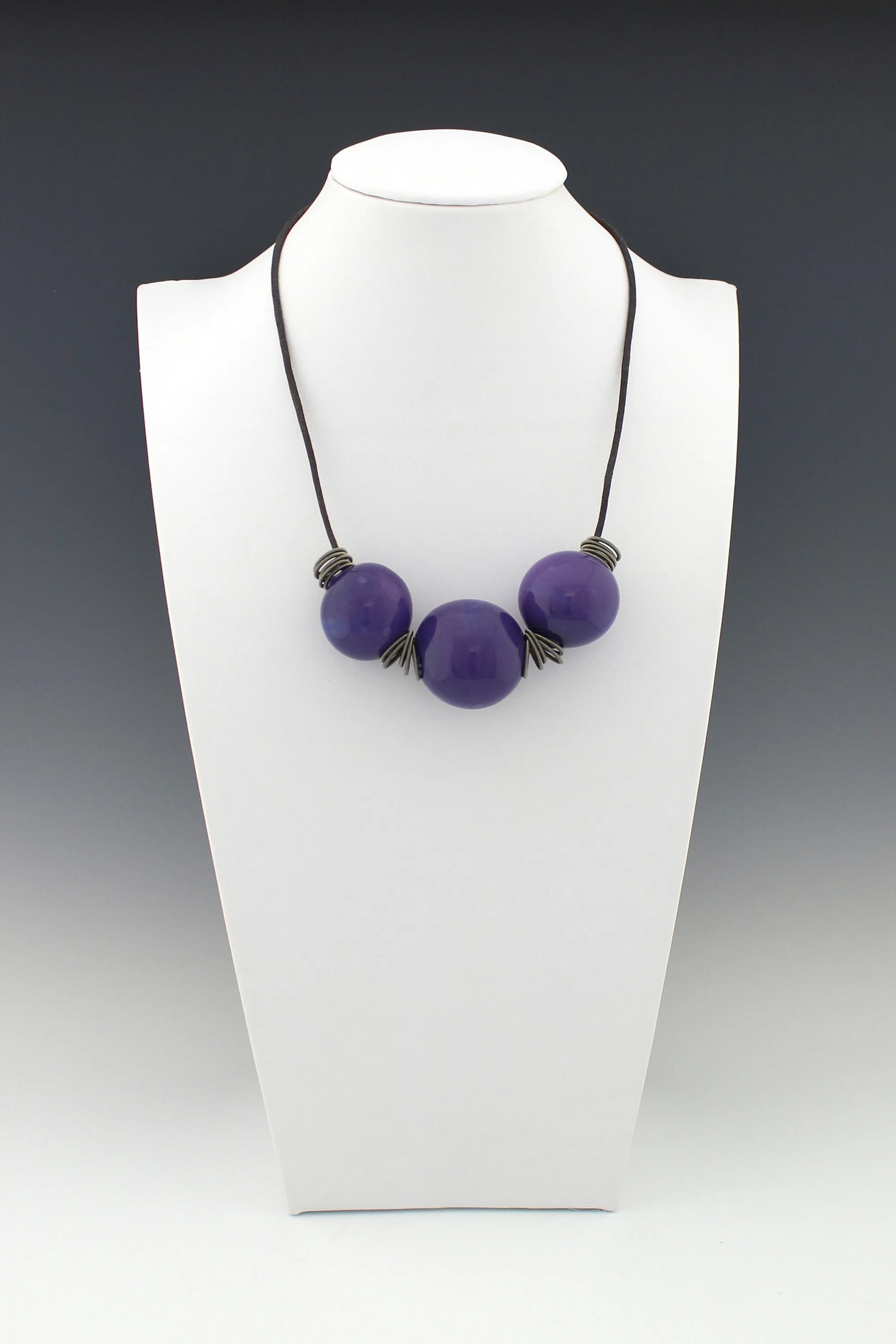 Purple Passion Handmade Hollow Glass Beads spaced with Italian Spring Spacers, Good for Virtual Meetings, Zoom Meetings, Focal Point