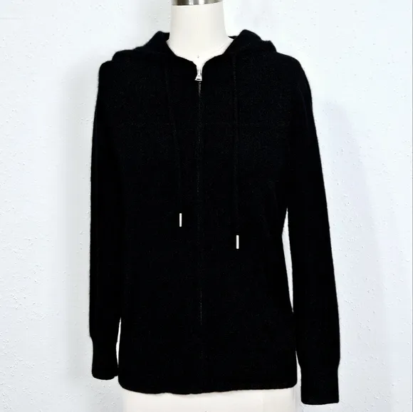Quince Mongolian Cashmere Full-Zip Hoodie Sweater in Black Size Medium